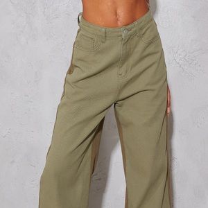 Khaki Two Tone 90S Wide Leg Baggy Jeans